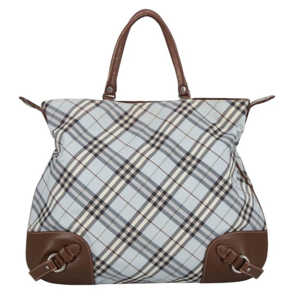 BURBERRY Nova Check Hand Bag Canvas 2way Light Blue Brown Auth 102443 - Picture 3 of 16